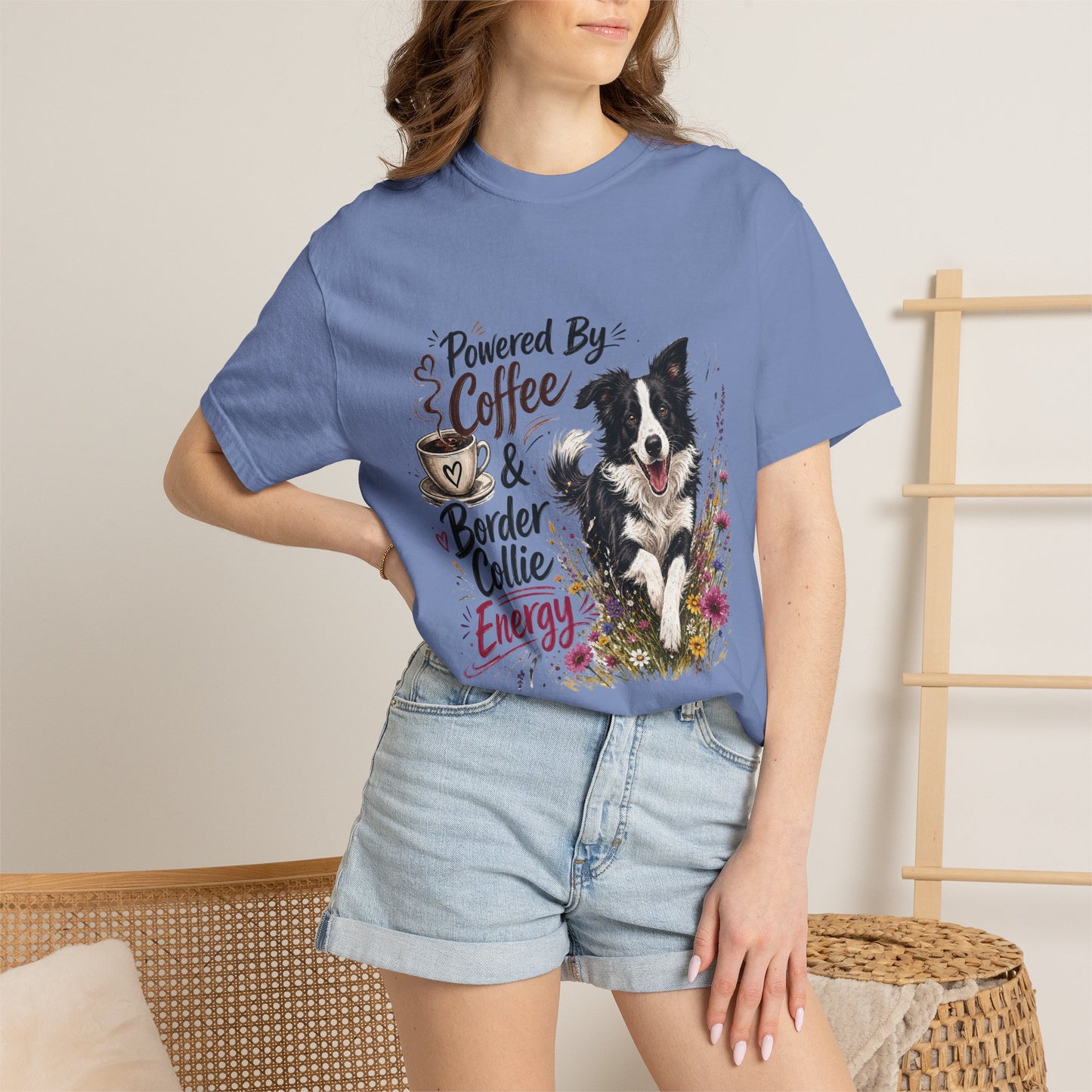 Powered by Coffee & Border Collie Energy T-Shirt | Border Collie Dog Tee