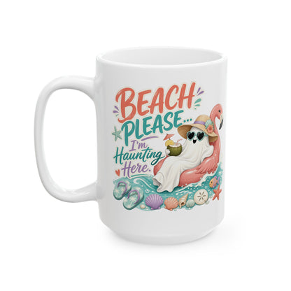 Beach Please Flamingo Mug | Tropical Seashell Vacation Coffee Cup