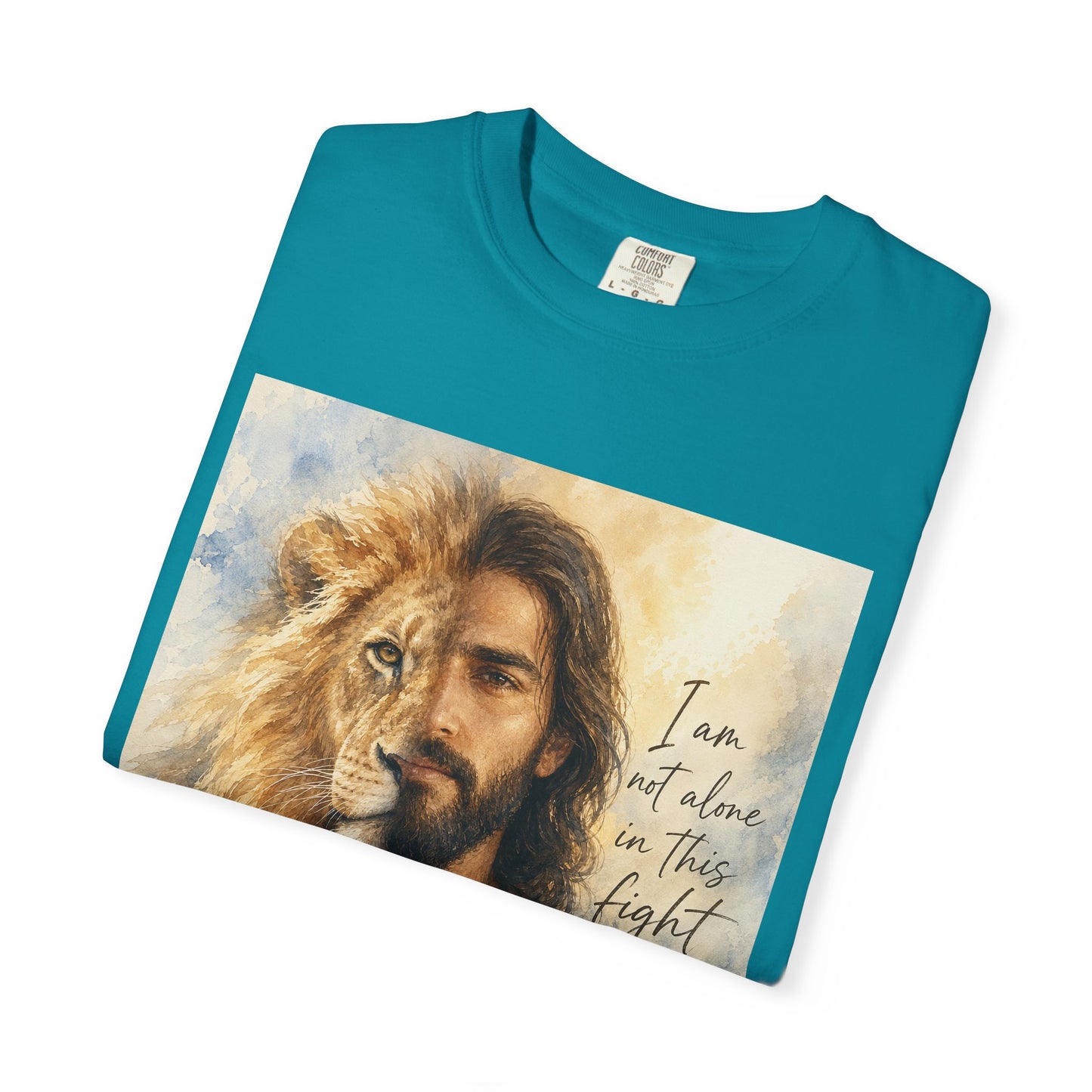 Jesus Lion Graphic T-Shirt — "I Am Not Alone in This Fight" Christian Faith Tee