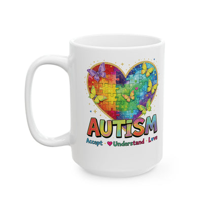 Autism Awareness Rainbow Heart Mug | Ceramic Coffee Cup