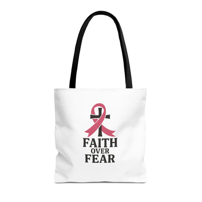Faith Over Fear Tote Bag, Inspirational Gift for Cancer Awareness, Motivational Tote, Breast Cancer Support, Daily Use Bag