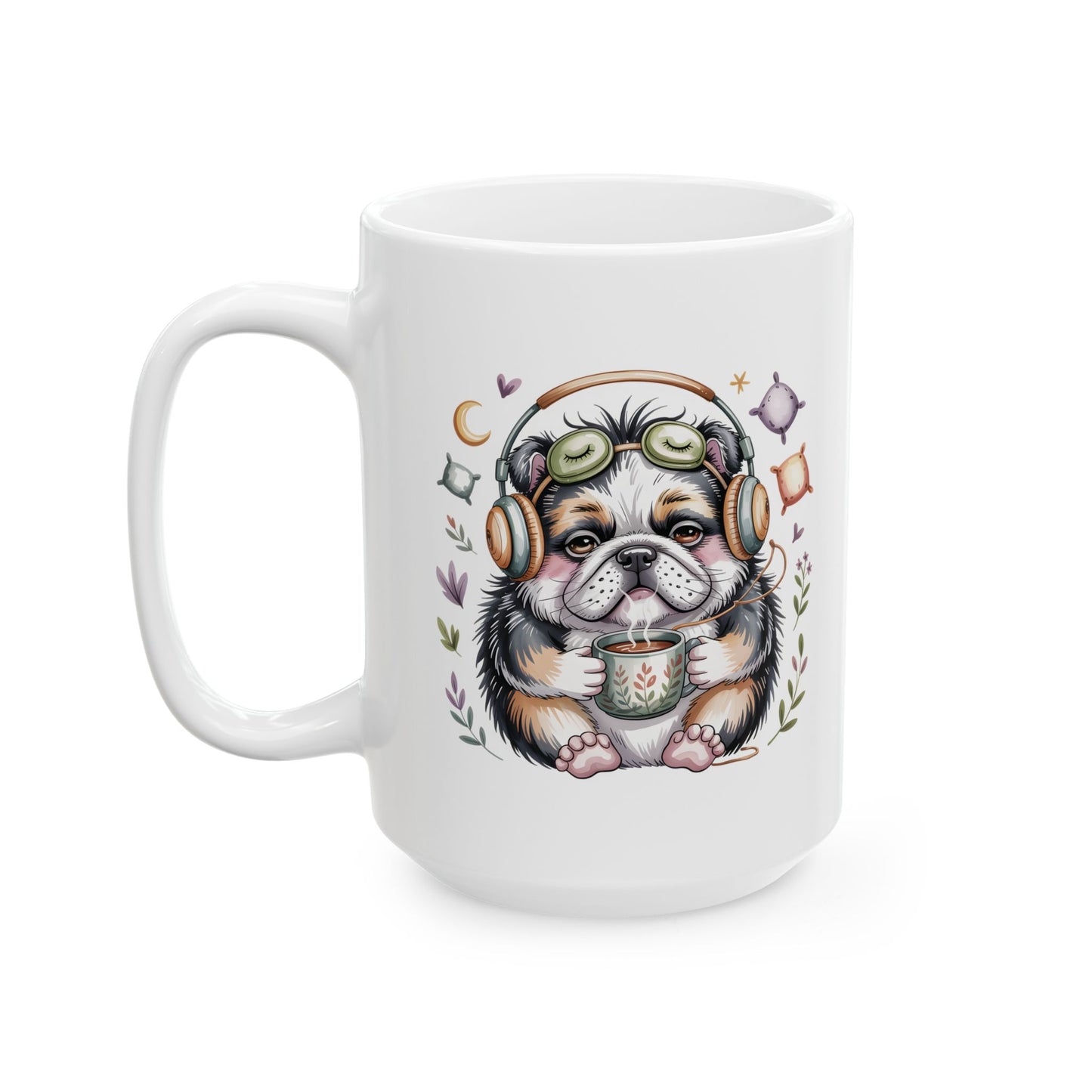 Sleepy Bulldog with Moon and Stars Mug | Ceramic Coffee Tea Cup