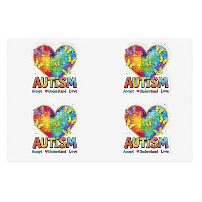 Autism Puzzle Heart Sticker Sheet | Accept Understand Love, Rainbow Awareness
