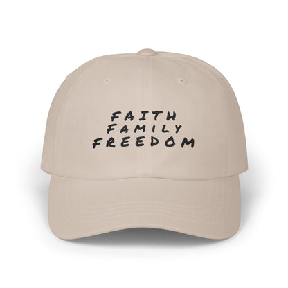 Classic Dad Cap - Faith Family Freedom Hat, Patriotic Baseball Cap, Religious Embroidered Cap, Vintage Dad Hat, American Pride Headwear