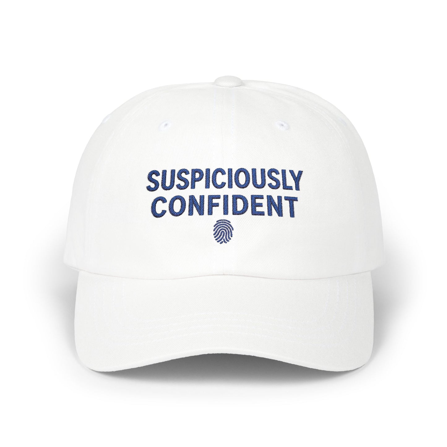 Suspiciously Confident Dad Cap | Embroidered Text, Fingerprint Accent