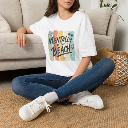 Mentally at the Beach T-Shirt | Retro Stripes, Sunglasses & Seashells