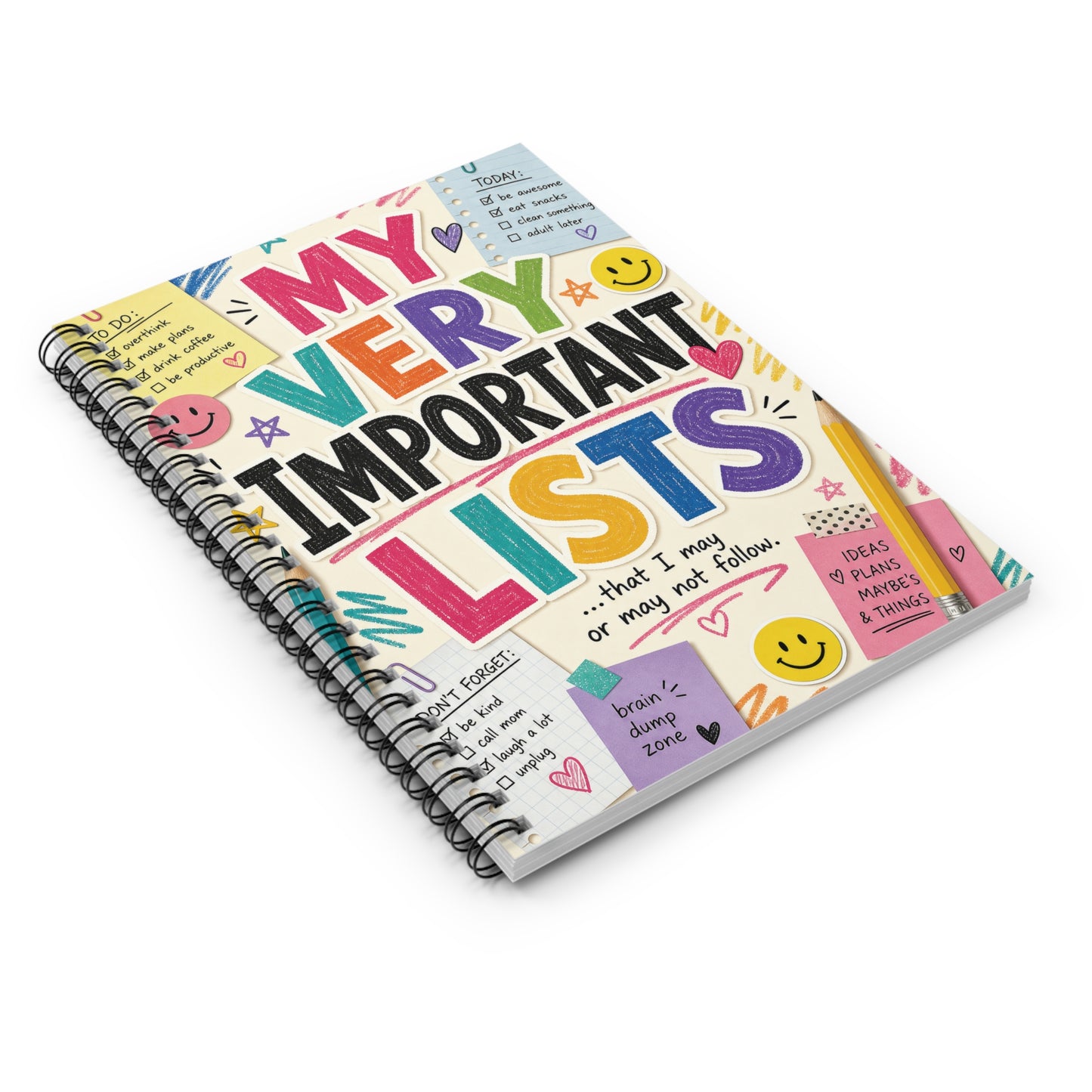 My Very Important Lists Spiral Notebook | Ruled Journal, Colorful Checklist Design