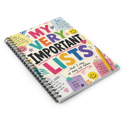 My Very Important Lists Spiral Notebook | Ruled Journal, Colorful Checklist Design