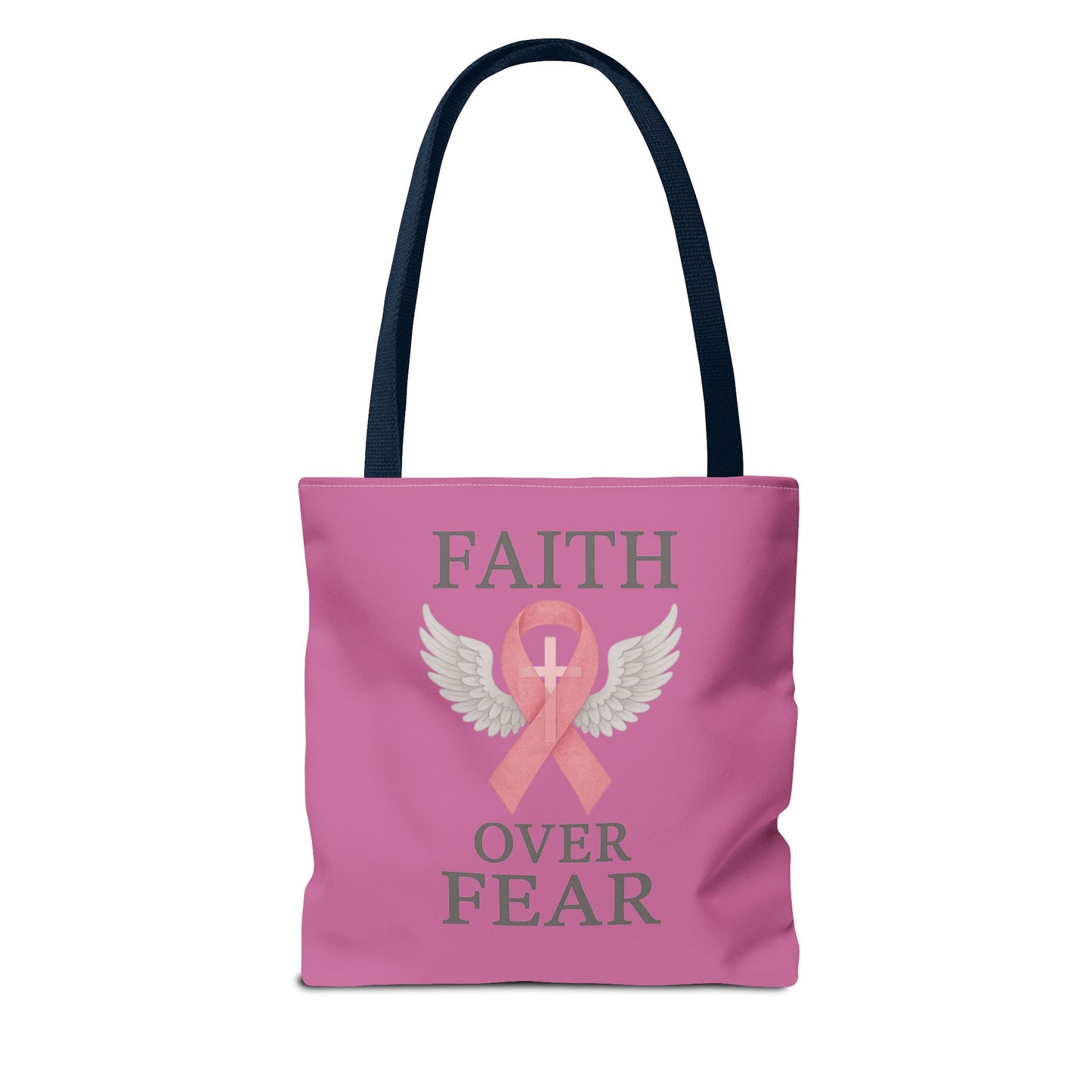 Faith Over Fear Tote Bag - Inspirational, Pink Ribbon, Breast Cancer Awareness, Motivational Gift, Everyday Use