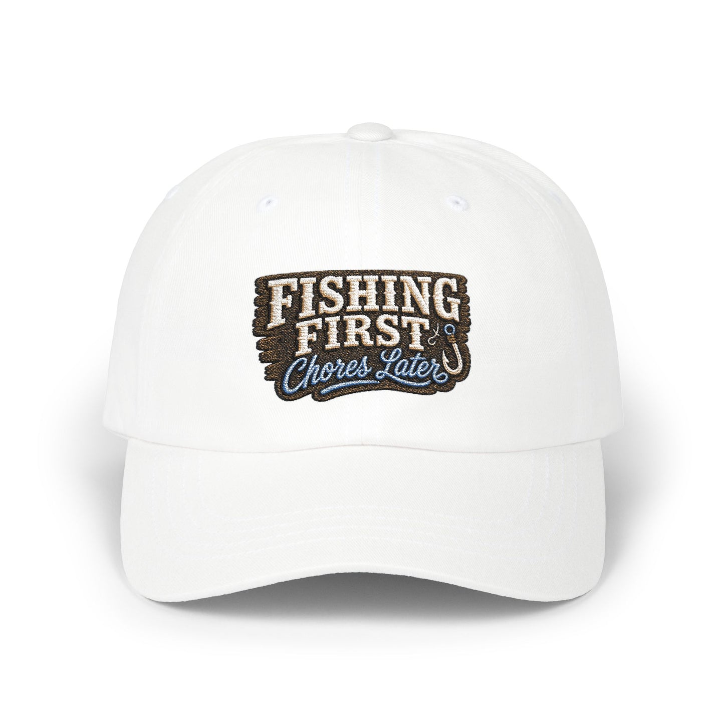 Fishing First Chores Later Dad Cap | Embroidered Fishing Hat