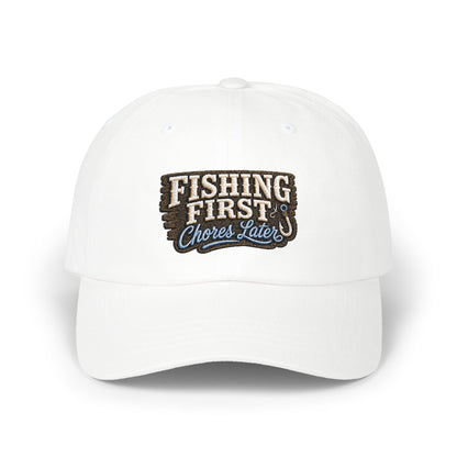 Fishing First Chores Later Dad Cap | Embroidered Fishing Hat
