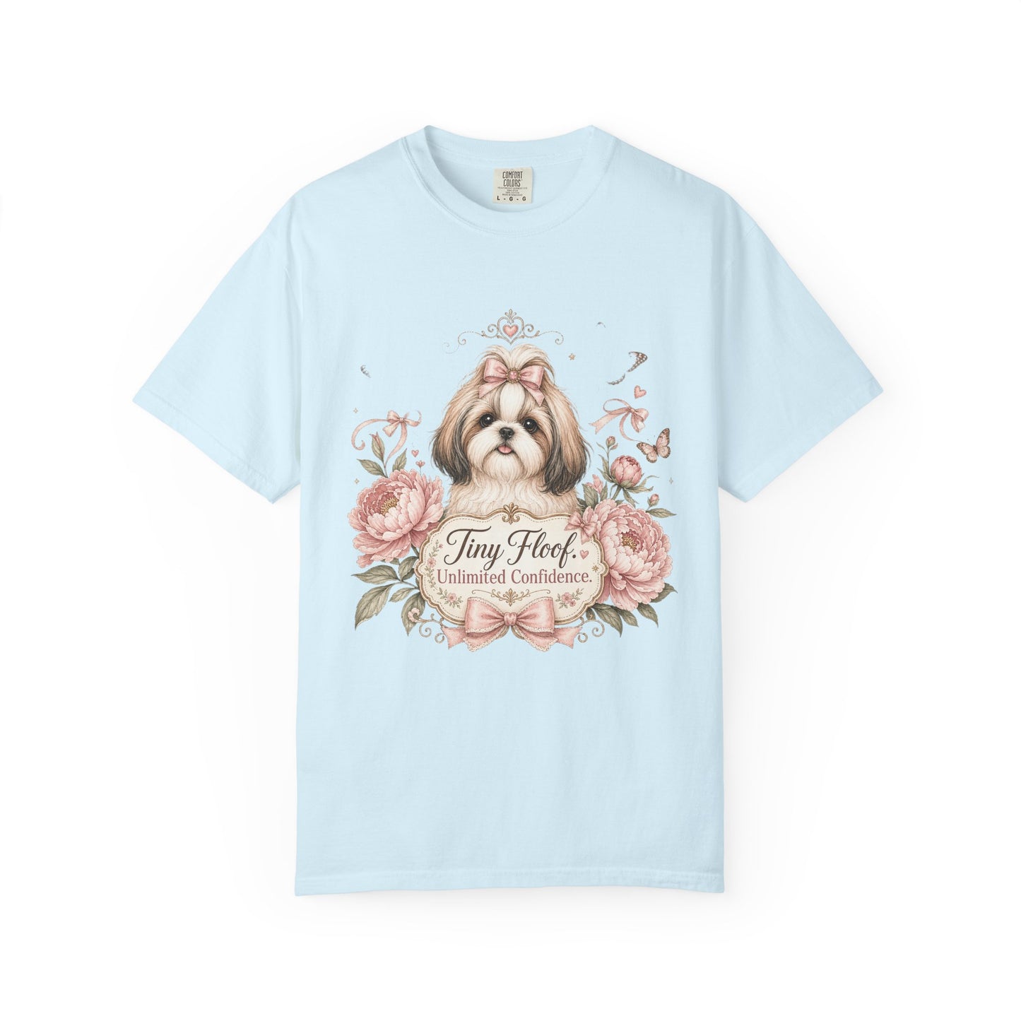 Shih Tzu Floral Portrait T-Shirt | Tiny Floof Illustration, Pink Roses