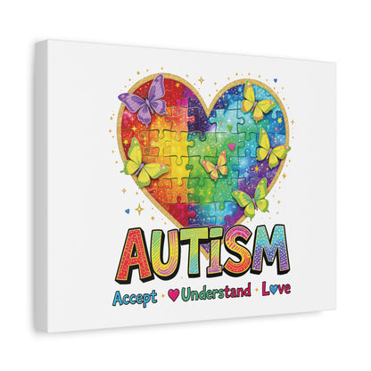Autism Heart Puzzle Rainbow Butterflies Canvas | Accept Understand Love