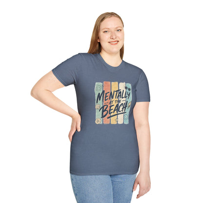 Mentally at the Beach T-Shirt | Retro Stripes, Sunglasses & Seashells