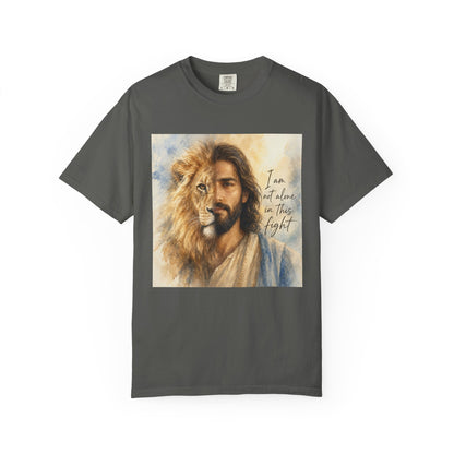Jesus Lion Graphic T-Shirt — "I Am Not Alone in This Fight" Christian Faith Tee