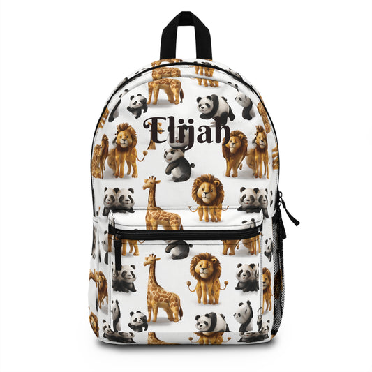 Personalized Animal Backpack for Kids | Lion Giraffe Panda Monkey Design | Boys Girls Zoo Bag | Custom Back to School Backpack