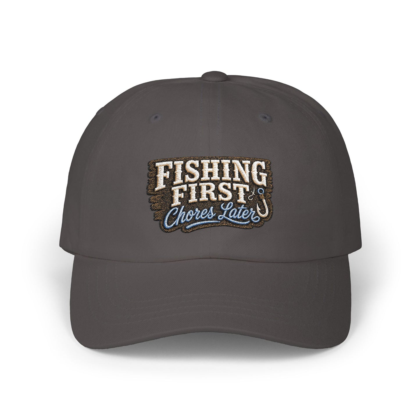 Fishing First Chores Later Dad Cap | Embroidered Fishing Hat