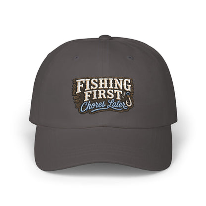 Fishing First Chores Later Dad Cap | Embroidered Fishing Hat