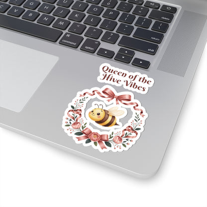 Queen of the Hive Vibes Kiss-Cut Stickers | Bee Floral Wreath