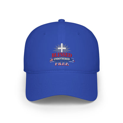 Blessed Unbothered Free cross baseball cap | Christian Hat patriotic design