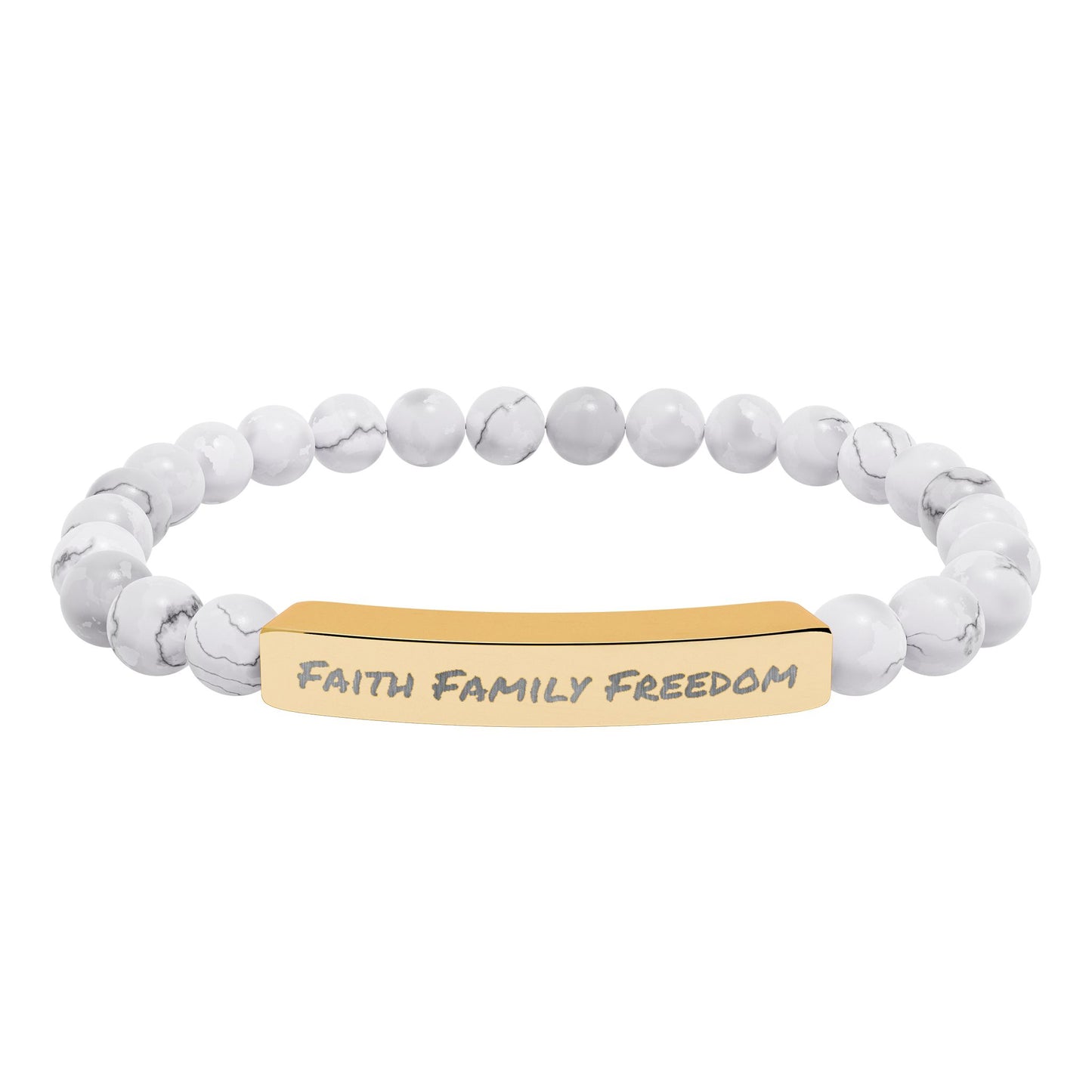 Faith Family Freedom Stone Bar Bracelet | Engraved Beaded Bracelet