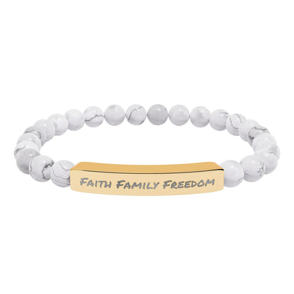 Faith Family Freedom Stone Bar Bracelet | Engraved Beaded Bracelet