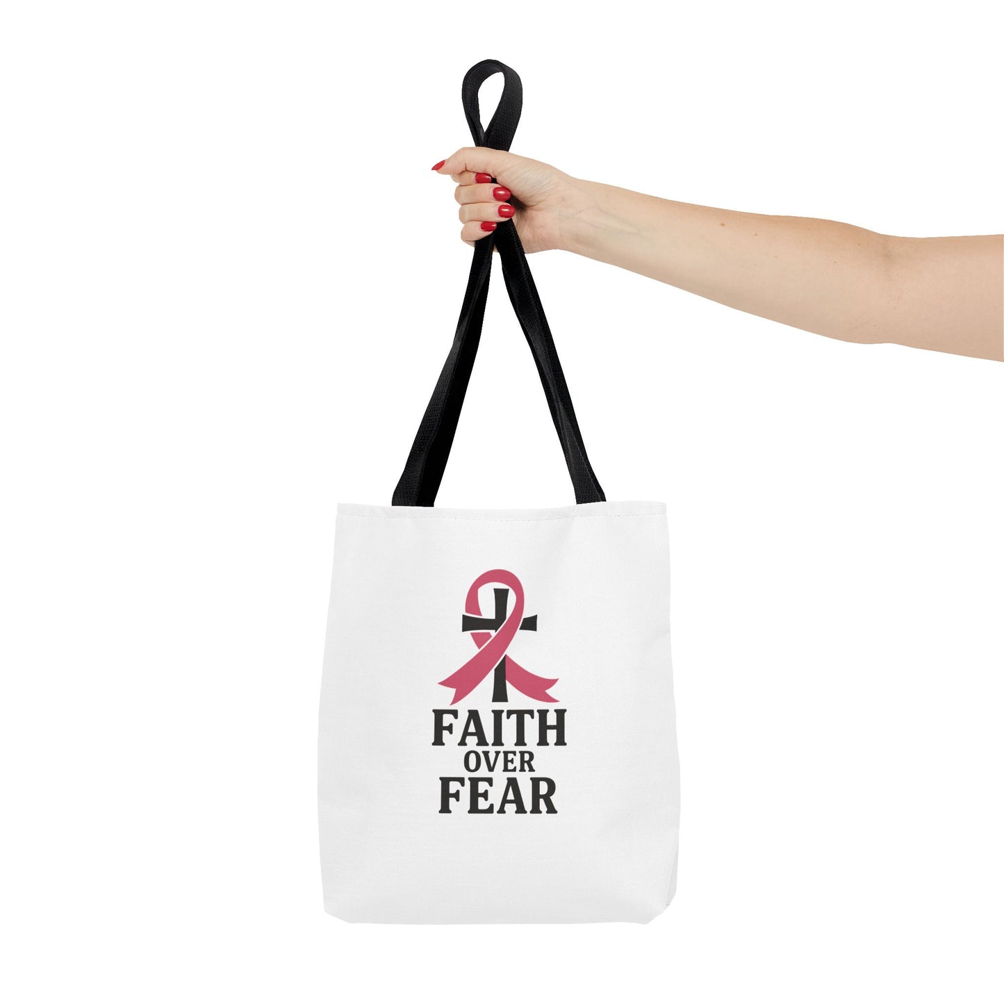 Faith Over Fear Tote Bag, Inspirational Gift for Cancer Awareness, Motivational Tote, Breast Cancer Support, Daily Use Bag