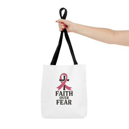 Faith Over Fear Tote Bag, Inspirational Gift for Cancer Awareness, Motivational Tote, Breast Cancer Support, Daily Use Bag