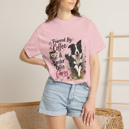 Powered by Coffee & Border Collie Energy T-Shirt | Border Collie Dog Tee