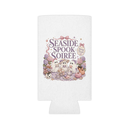 Seaside Spook Soiree Can Cooler | Halloween Ghost Picnic Cooler Sleeve