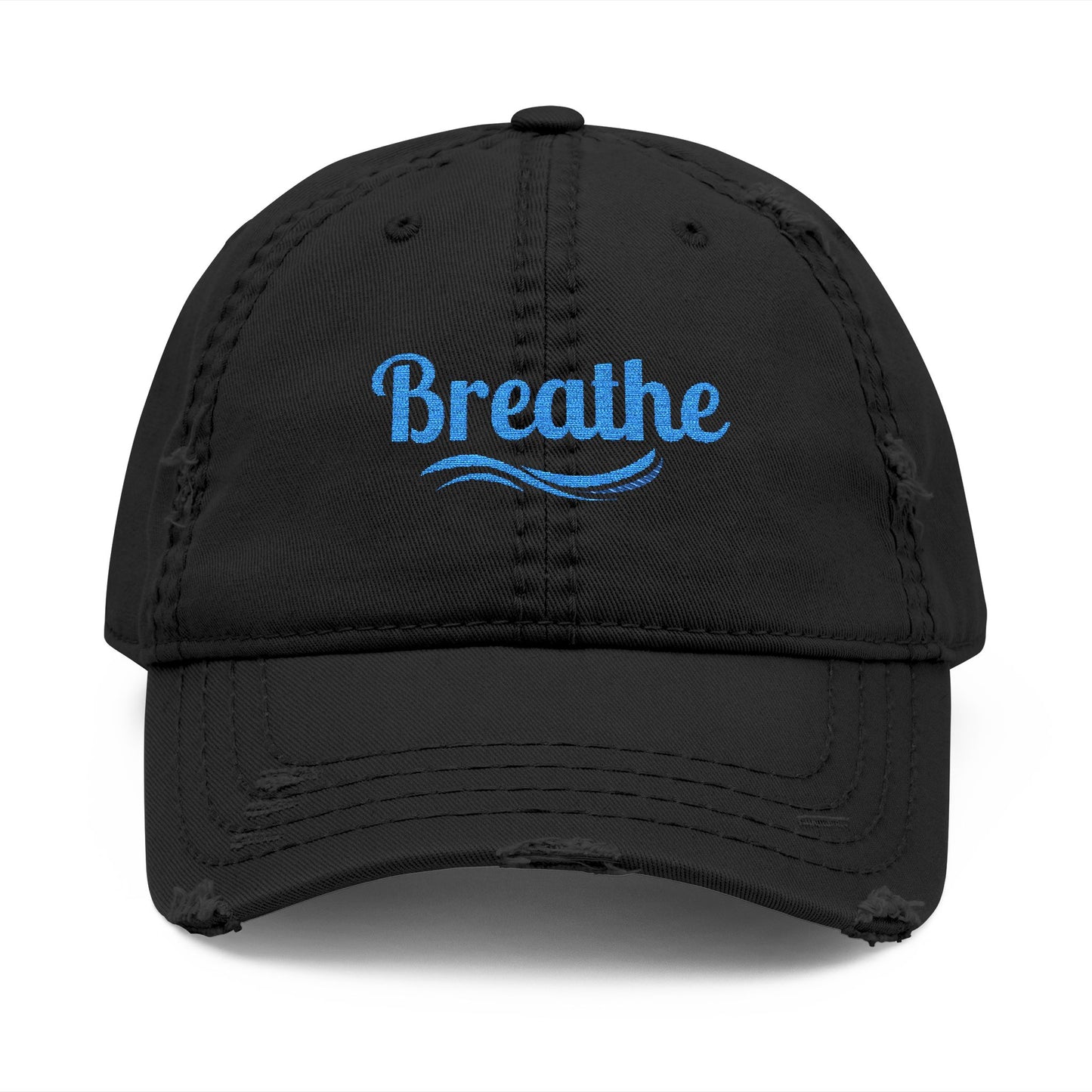 Embroidered "Breathe" Distressed Hat, Mental Health Motivation, Unisex Baseball Cap, Distressed Design, Breathable Headwear