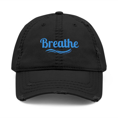 Embroidered "Breathe" Distressed Hat, Mental Health Motivation, Unisex Baseball Cap, Distressed Design, Breathable Headwear