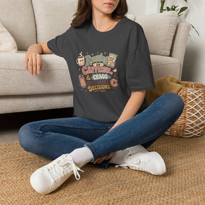 Running on Caffeine & Chaos T-Shirt | Coffee Mug Donut Illustration