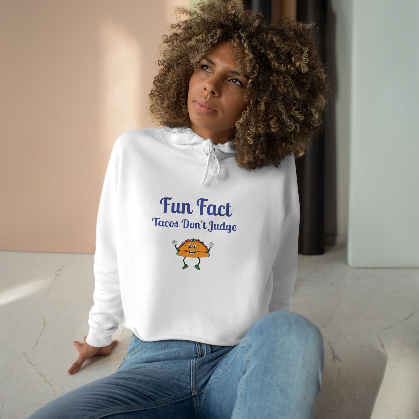 Funny Crop Hoodie - "Fun Fact: Tacos Don't Judge" | Gift for Foodies, Humor Lovers, Cozy Casual Wear