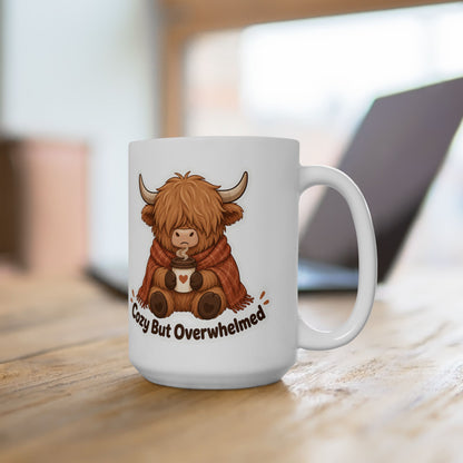 Cozy But Overwhelmed Highland Cow Mug | Ceramic Coffee Tea Cup