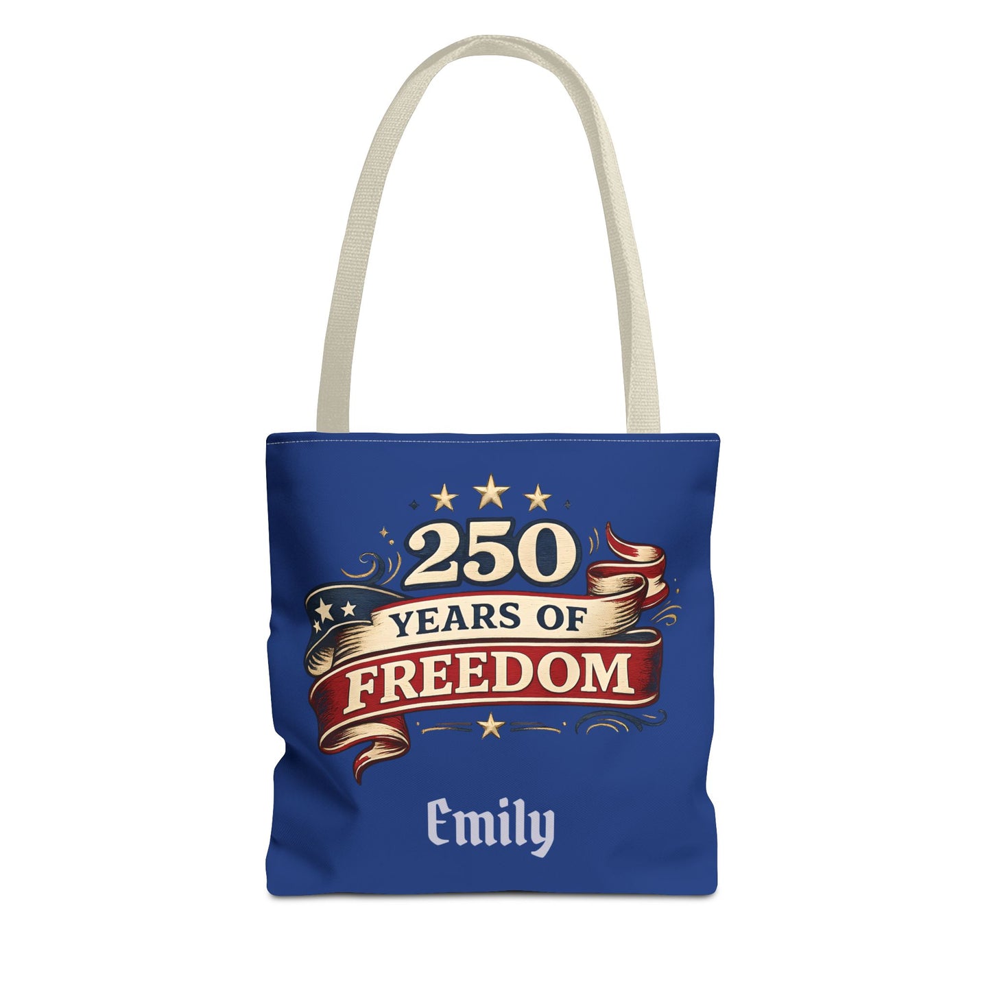 250 Years of Freedom Tote Bag | Patriotic Flag Ribbon Design