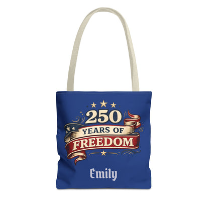 250 Years of Freedom Tote Bag | Patriotic Flag Ribbon Design