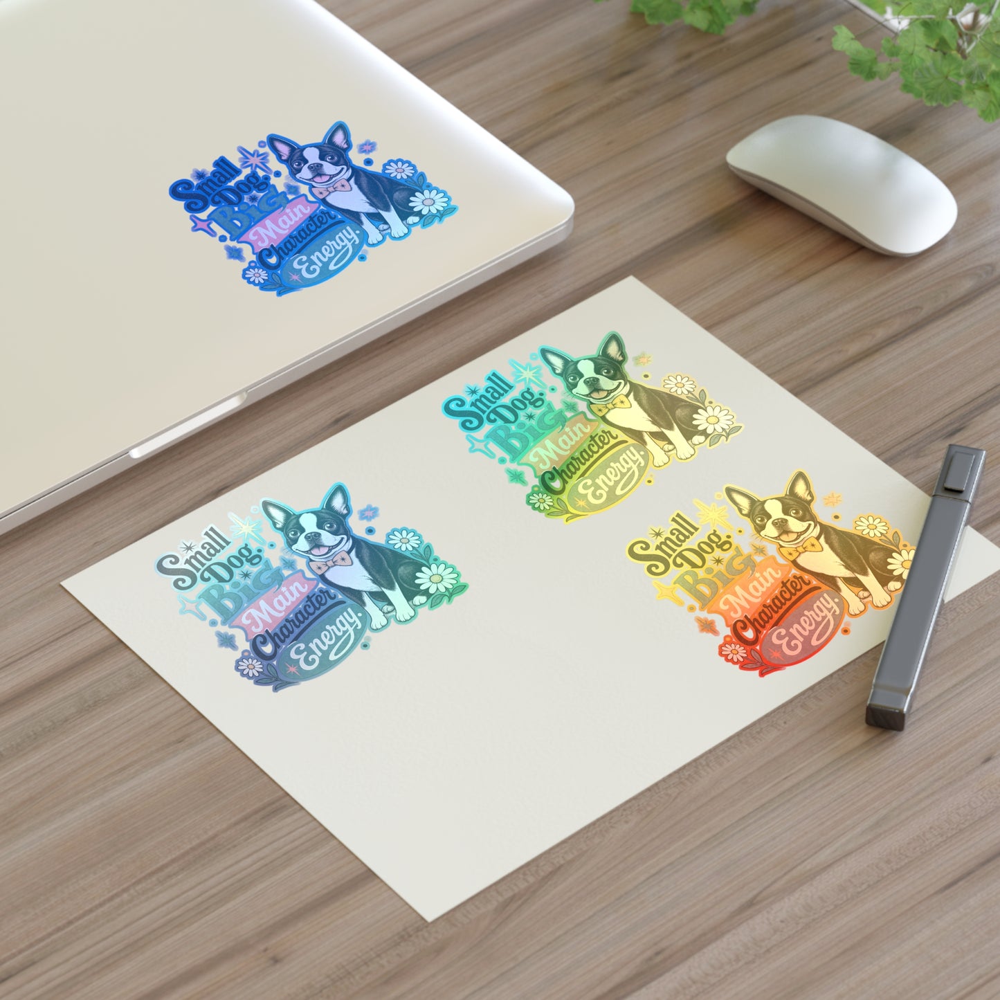 Small Dog Big Main Character Energy Sticker Sheet | Boston Terrier Sticker Set