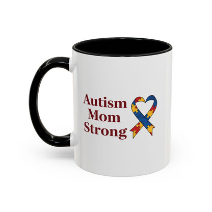 Autism Mom Strong mug | Accent Coffee Mug with Puzzle Ribbon