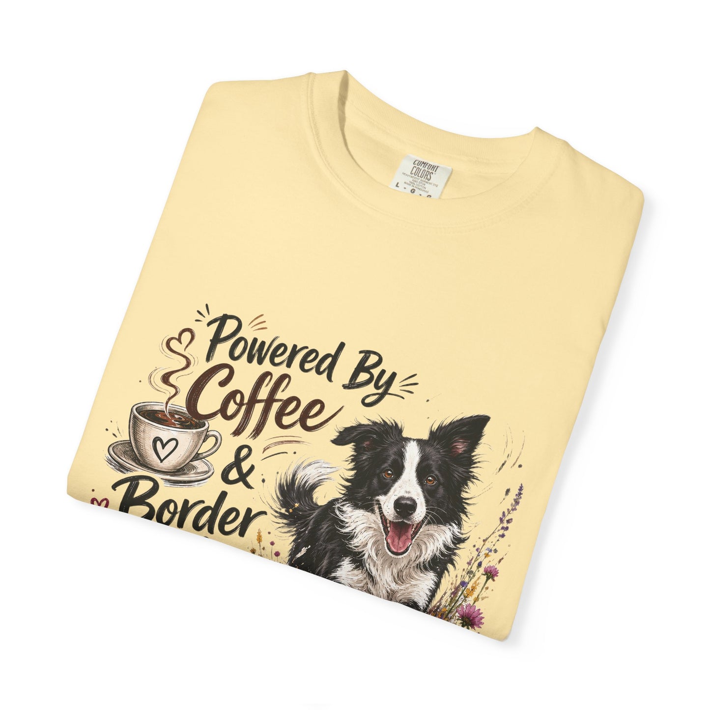 Powered by Coffee & Border Collie Energy T-Shirt | Border Collie Dog Tee