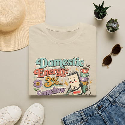 Domestic Energy 3% Somehow Still Cleaning T-Shirt | Cute Cleaning Coffee Can Cartoon