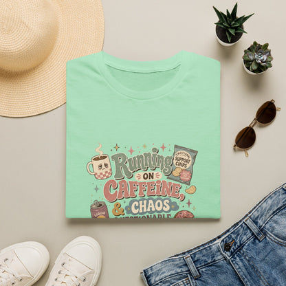 Running on Caffeine & Chaos T-Shirt | Coffee Mug Donut Illustration