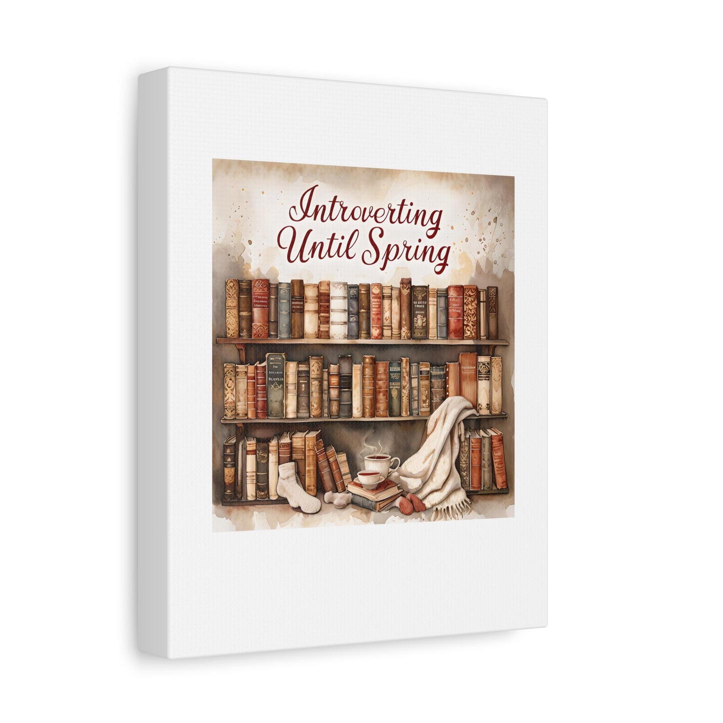 Cozy Wall Art, Introverting Until Spring Quote, Home Decor, Book Lover Gift, Spring Decor, Library Aesthetic