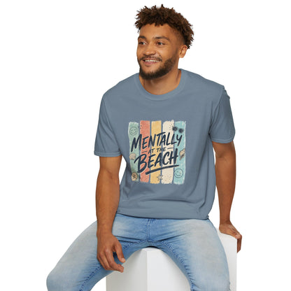 Mentally at the Beach T-Shirt | Retro Stripes, Sunglasses & Seashells