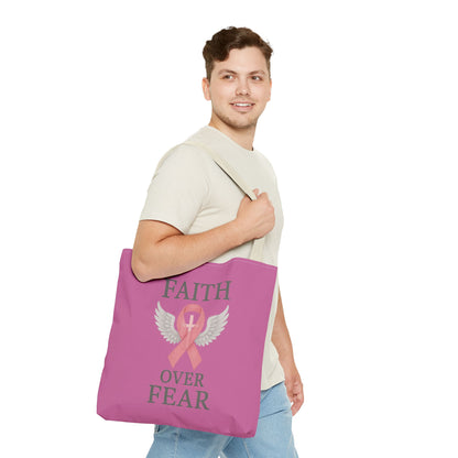 Faith Over Fear Tote Bag - Inspirational, Pink Ribbon, Breast Cancer Awareness, Motivational Gift, Everyday Use