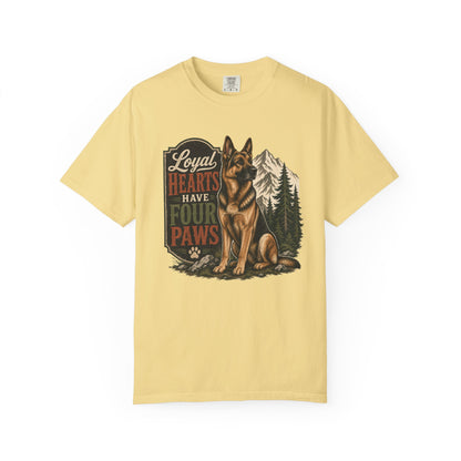 Loyal Hearts Have Four Paws German Shepherd T-shirt | Mountain Forest Dog Design