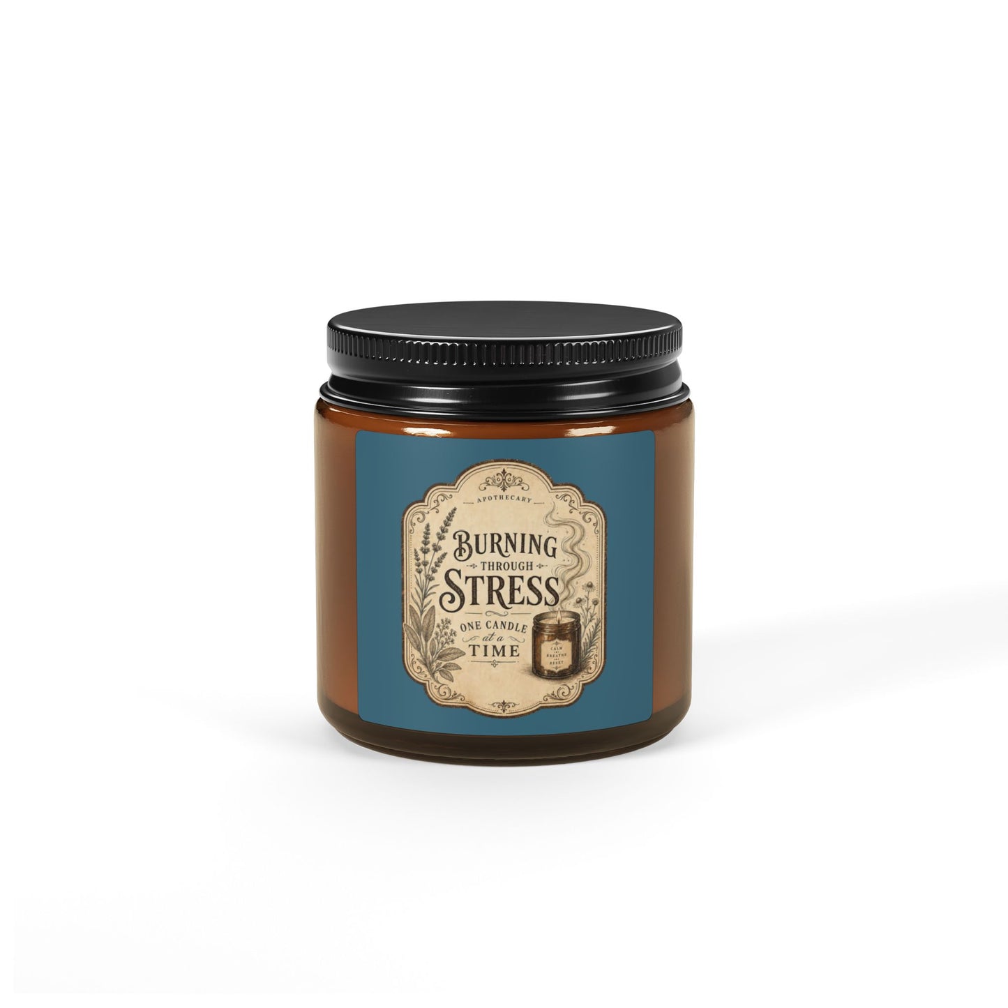 Burning Stress vintage label Soy Candle | Amber Jar