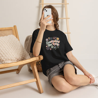 Overstimulated But Trying tee | Funny Mental Health Shirt, Cute Retro Doodles