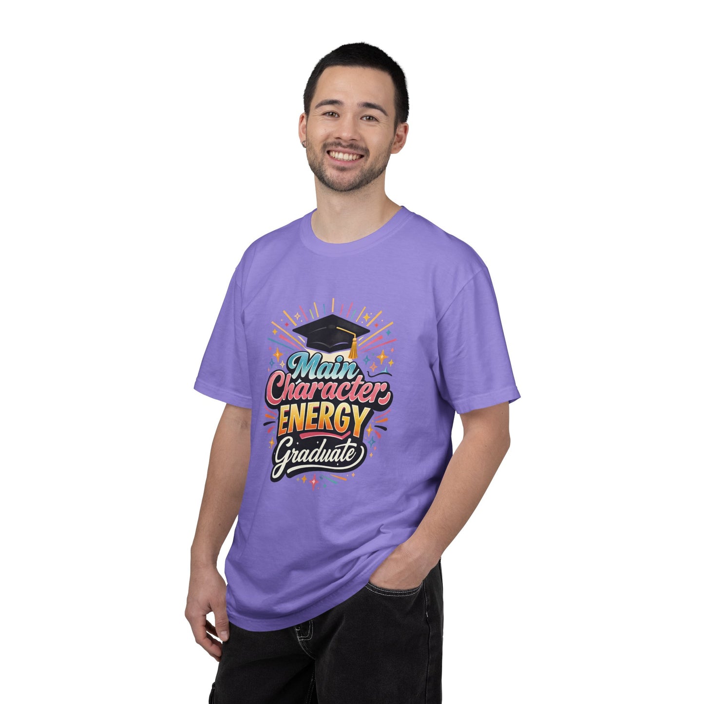 Main Character Energy Graduate T-Shirt | Graduation Cap Typography Tee