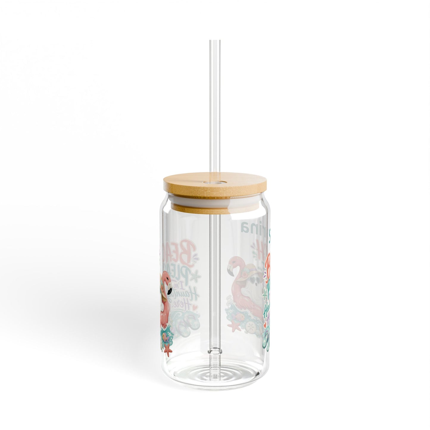 Beach Ghost with Flamingo Sipper Glass | 16oz Tropical Tumbler